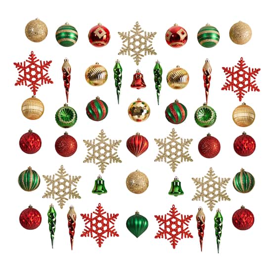 50ct. Holiday Deluxe Shatterproof Christmas Tree Ornament Box Set